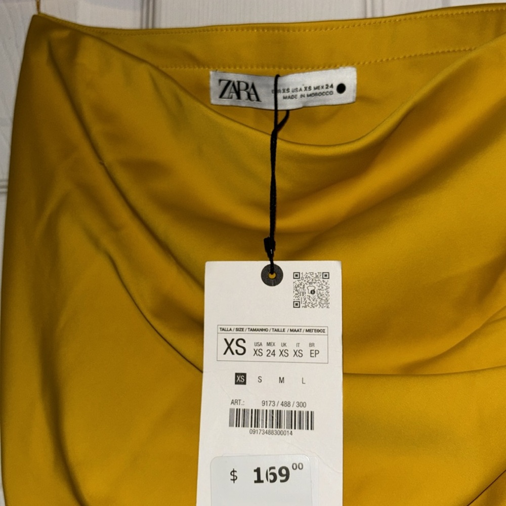 🆕(NWT) ZARA Bloggers Fav Mustard Yellow Strapless Maxi Dress Size XS. - Picture 11 of 11